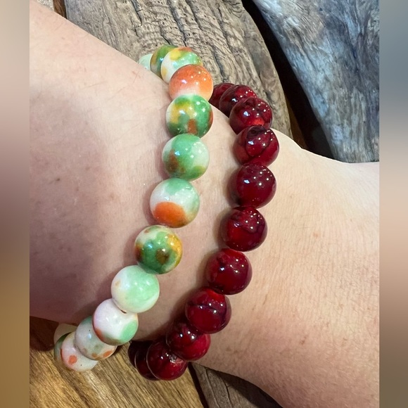 New Lemon Jade & White Jade Bracelet Natural Stone Beaded Stretchy (8mm) - Picture 4 of 6